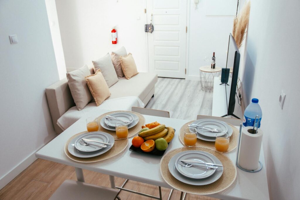 Airbnb apartment dining area with welcoming table setting